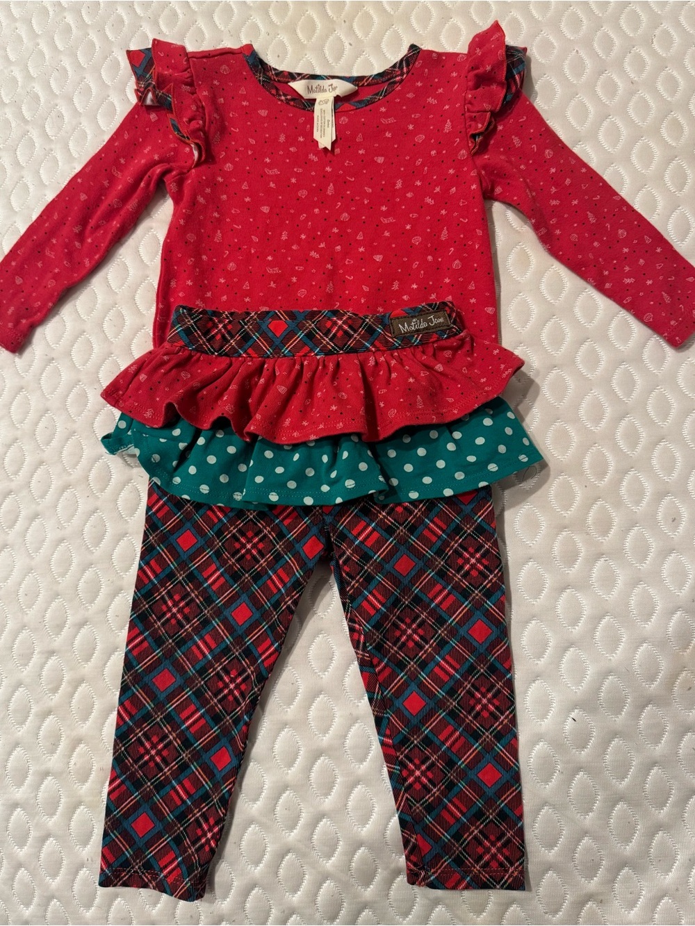 Matilda Jane Santa Baby Body Suit and Leggings Red and Green 6-12 Months